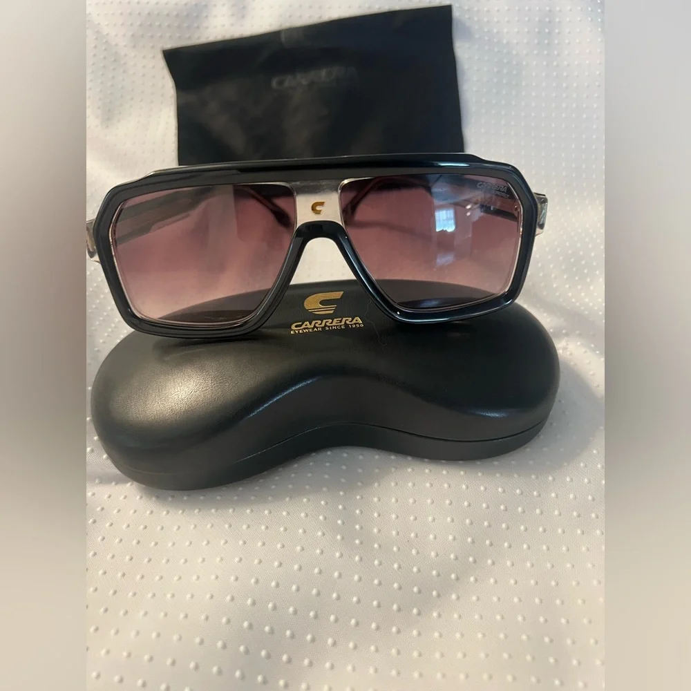 Carrera Black Frame Sunglasses with Gold Details